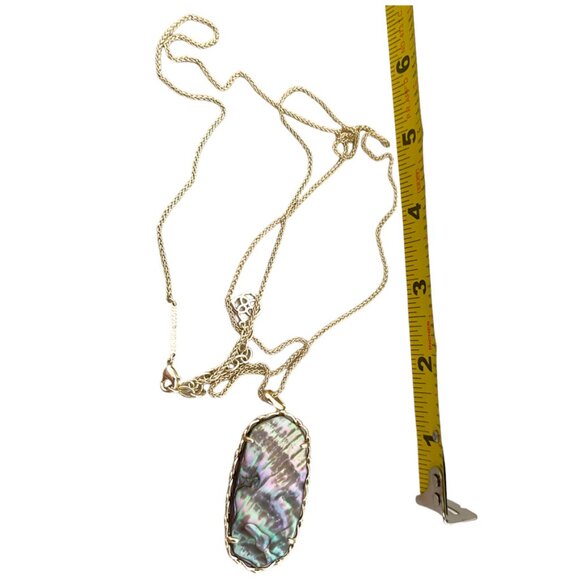 Authentic KENDRA SCOTT Gold Macrame Reid Long Necklace Abalone gold tone 15" - Picture 2 of 11